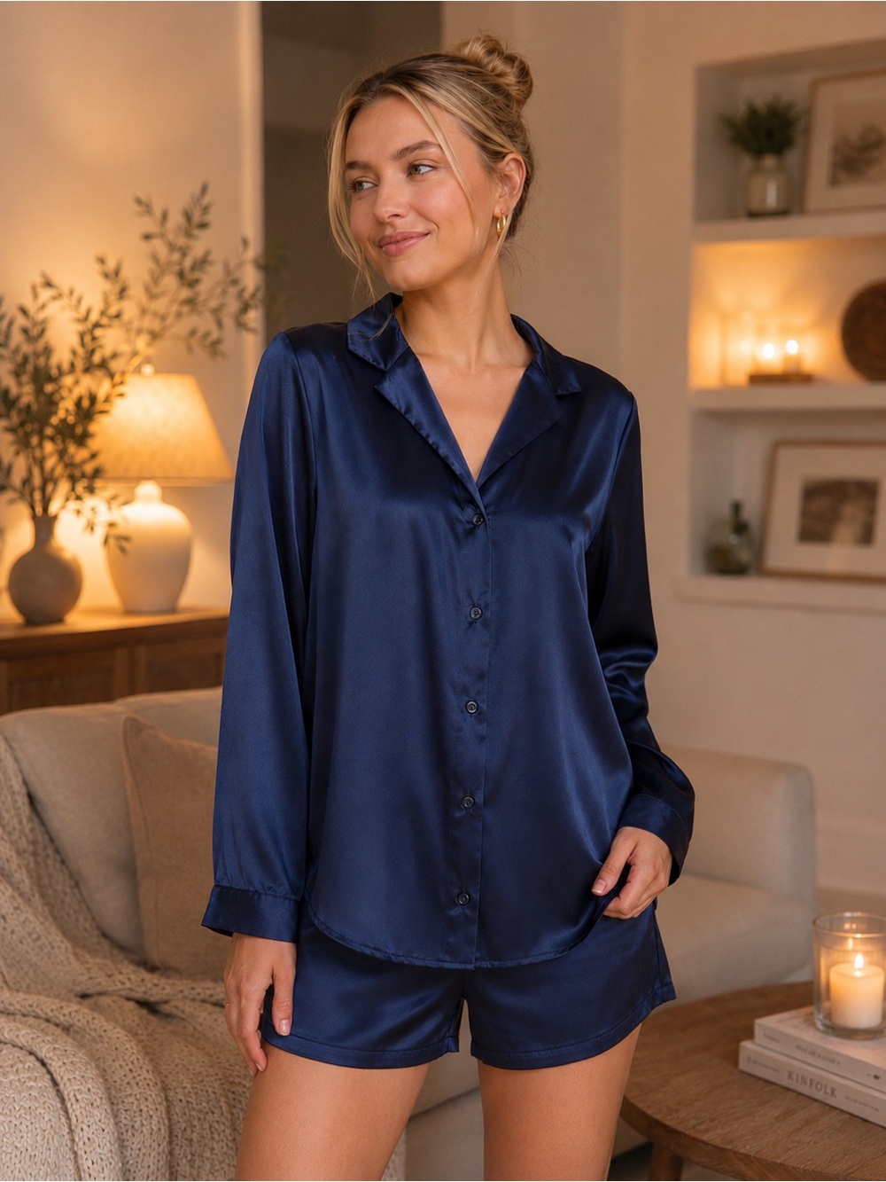 Victoria's Secret Navy Satin Button-Front Pajama Top